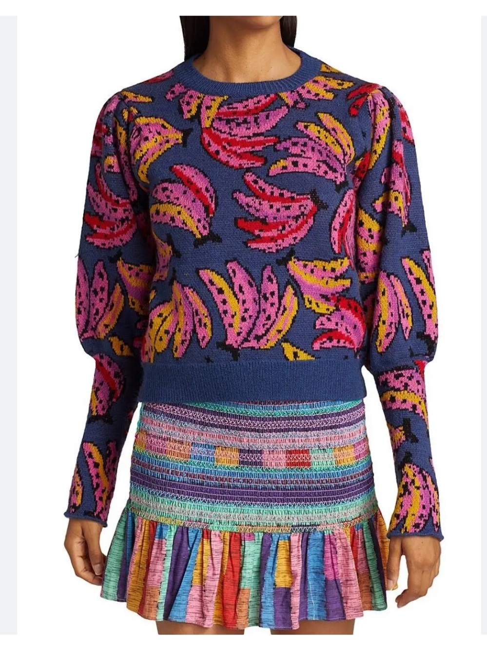 Farm Rio Anthropologie tropical banana bunch sweater M